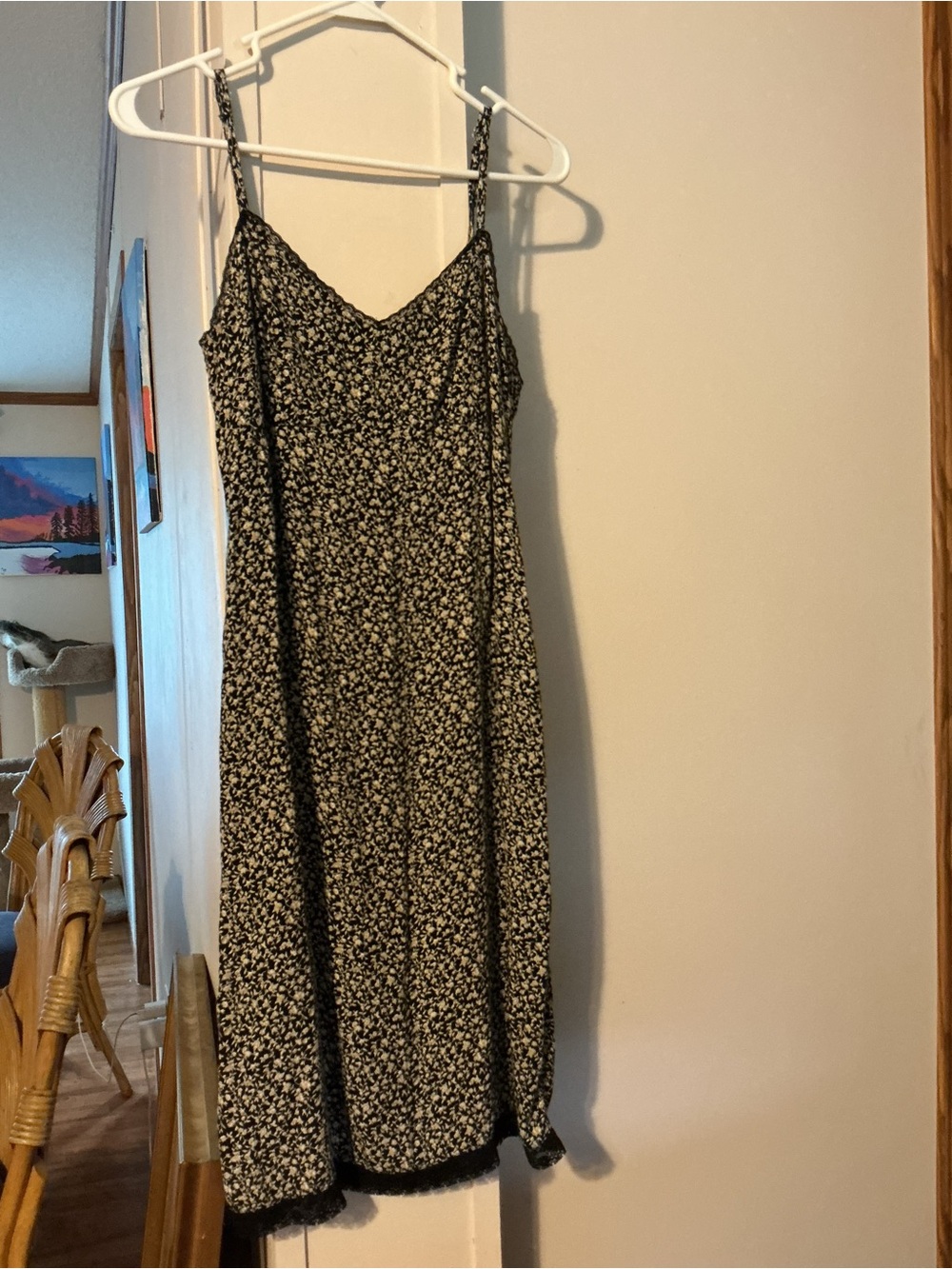 Old Navy Black Midi Slip Dress with Tan Floral Print
